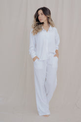 Conjunto Rosé Blanco+ pantalón+camisa manga larga