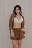 Conjunto Ivy Chocolate+ pantalón+camisa manga larga