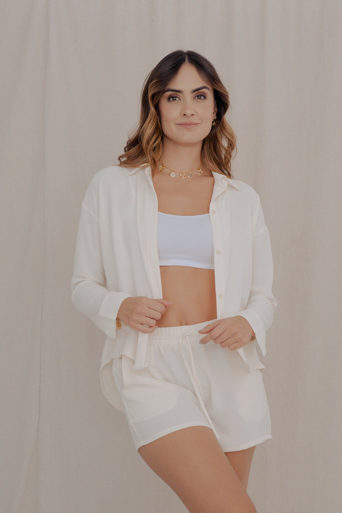 Conjunto Ivy Hueso+ pantalón+camisa manga larga