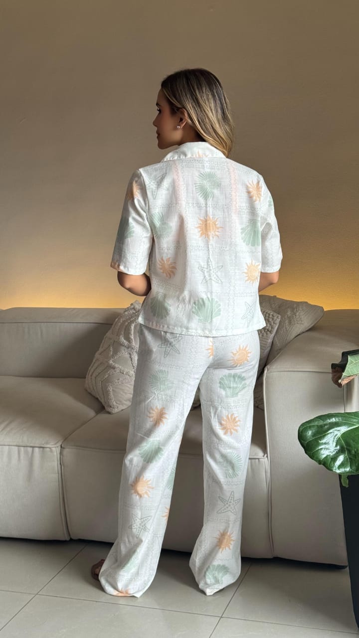 Outfit femenino en lino estampado – conjunto Filipina de dos piezas